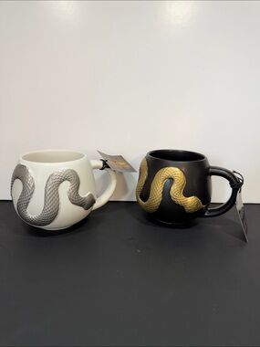 Black Ceramic Mug with Gold Snake Accent